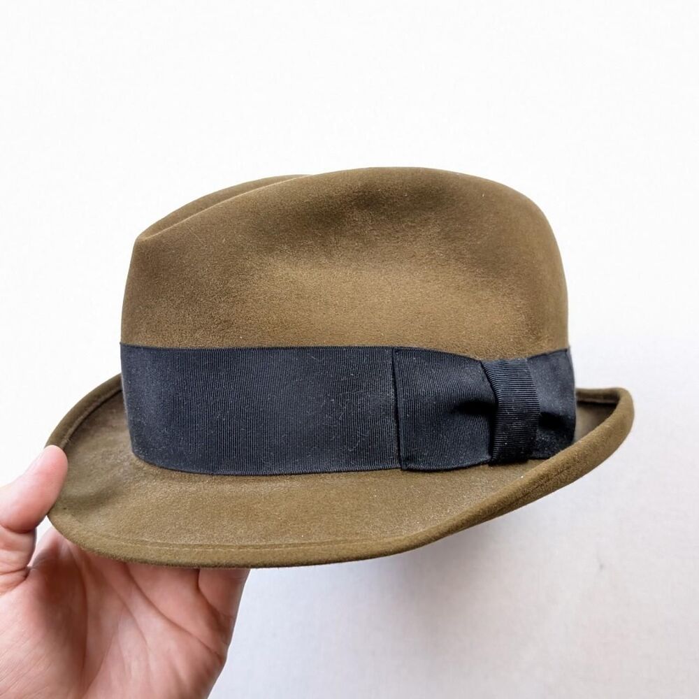Vintage Stetson Mallory Fedora Hat Size 7 1/8 Brown Felt Hat
